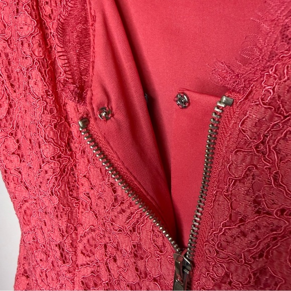 Adrianna Papell Coral Lace Cocktail Dress Wedding Guest Formal Sheath Size 2 - Picture 10 of 14